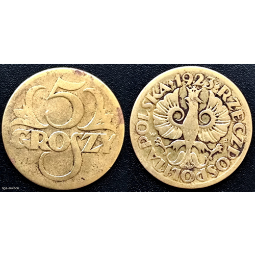 5 groši 1923. gads, Polija (II Žečpospolita) — Misiņš, VF