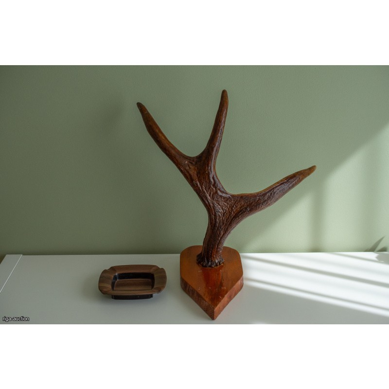 2in1 Lot: Vintage Soviet Antler Trophy & Faux Wood Bakelite Ashtray