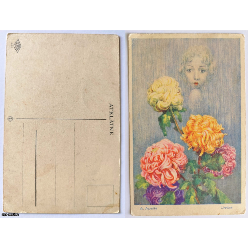Rare Art Postcard "Lietus" (Rain) by Aleksandrs Apsītis — 1920s/30s Latvia