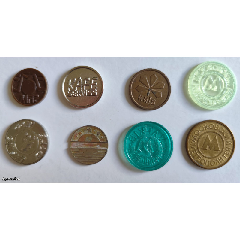 8 Vintage Tokens from the 1990s-2000s (Metro, Payphones, Casino) – Latvia, Ukraine, Russia