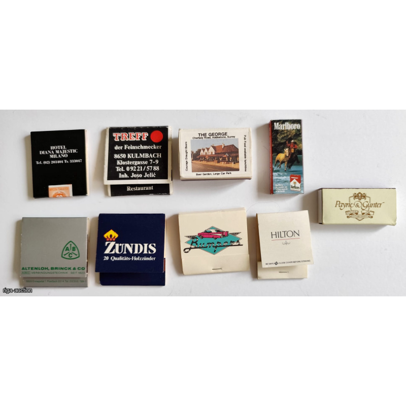Collection of Vintage Matches and Matchbooks (9 pcs.) — Hotels, Brands, Bars (1970s–1990s)