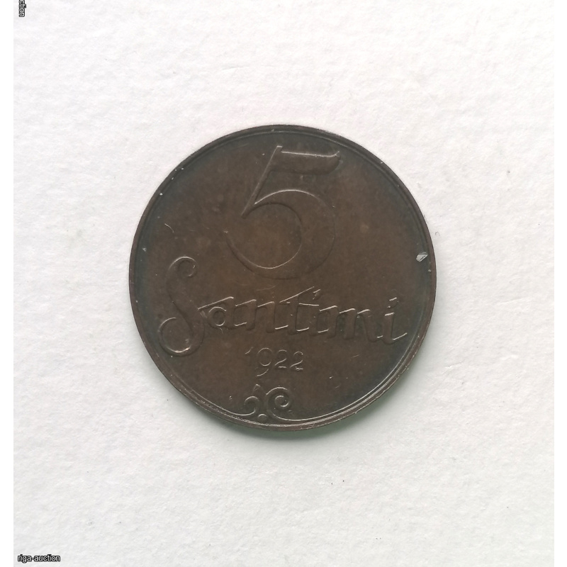 5 сантимов 1922, бронза