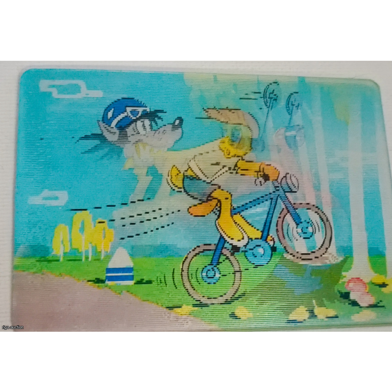 1980 pocket lenticular (3D/flip) calendar featuring characters from the animated series "Well, Just You Wait!" ("Nu, pogodi!"). Country of origin: USSR (Union of Soviet Socialist Republics). Dimensions: 85 × 60 mm (standard pocket size).