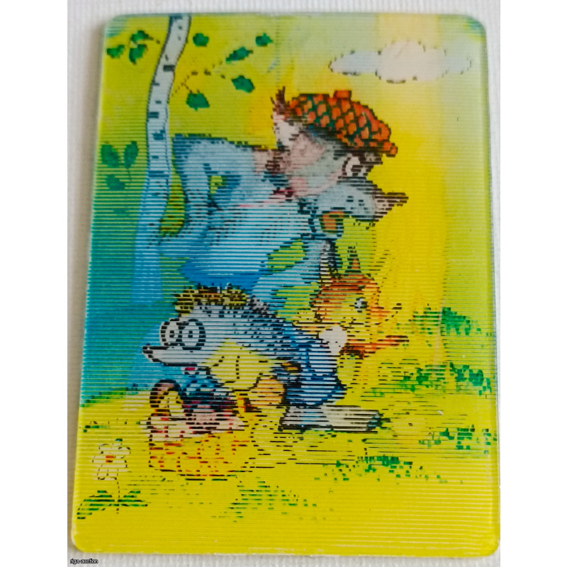 Collectible pocket lenticular (3D/flip) calendar for the year 1980, based on the famous Soviet animated film "Whose Cones Are in the Forest?".