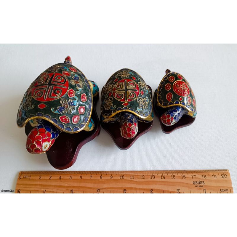 Rare Vintage Set of 3 "Turtle" Boxes — Cloisonné Enamel, China, 20th Century (1970s–1990s, PRC)