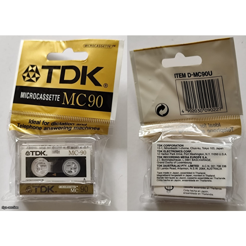 Original sealed TDK MC90 audio microcassette (model D-MC90U). A classic analog recording medium from the late 1990s to early 2000s.