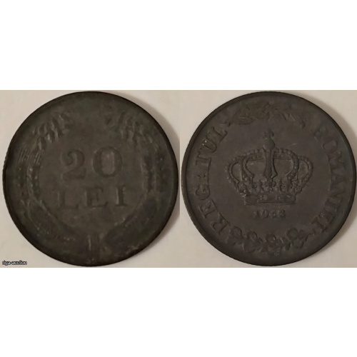 Rumānijas Karaliste, 20 lejas (20 lei) 1942. gads — Otrā pasaules kara laika cinka monēta