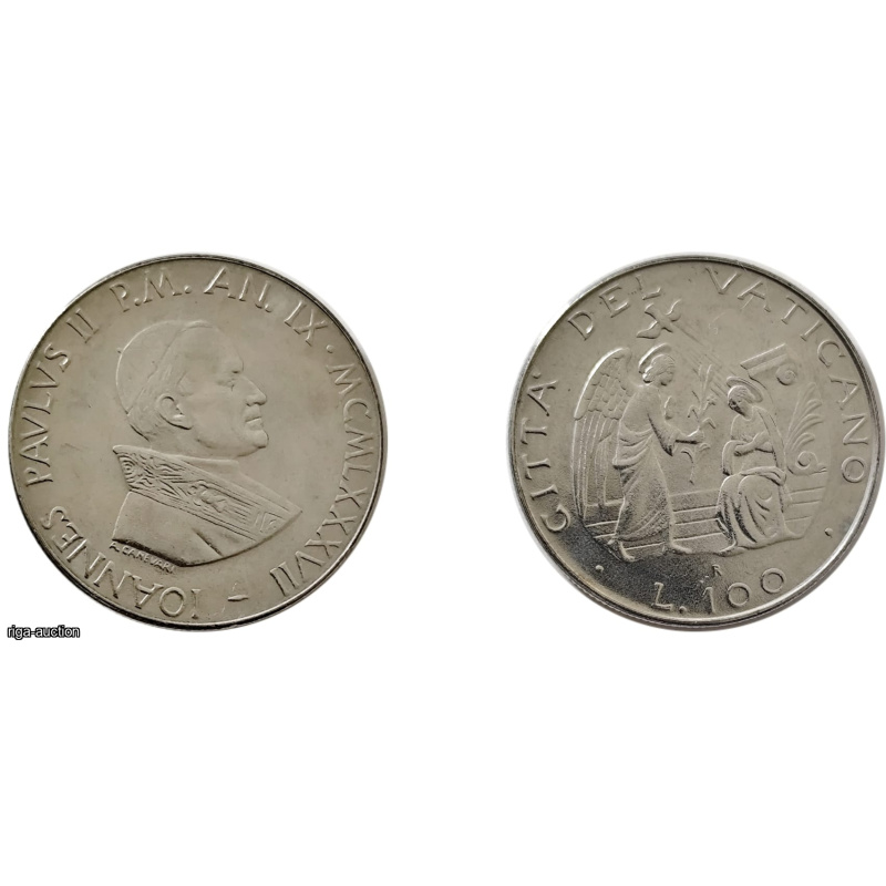 100 liras 1987 (MCMLXXXVII), Vatikāns — Jānis Pāvils II. Pasludināšana. Izcila kvalitāte (XF+/UNC)