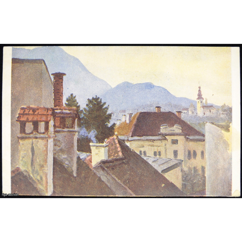 postcard by J. Jaunsudrabins "Villachas jumti", Latvia