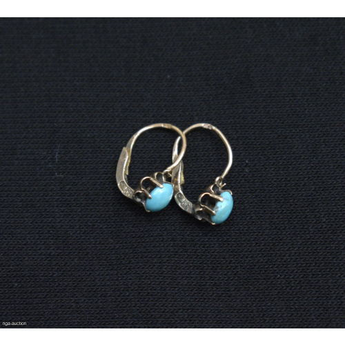 gold earrings with turquoise, Russian Empire