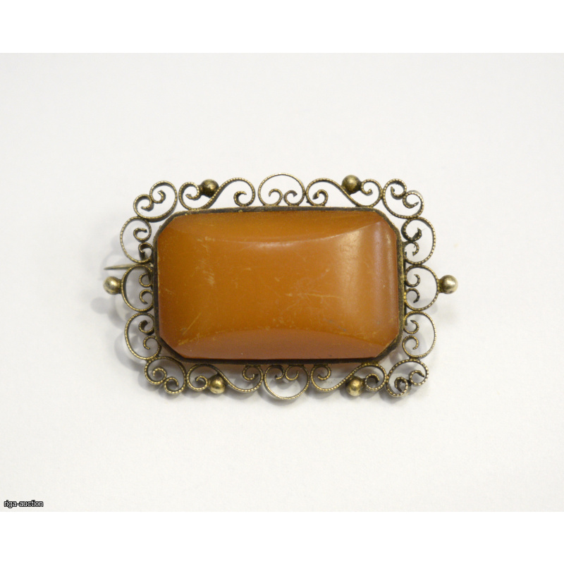 amber - silver brooch, Latvia, 1940s