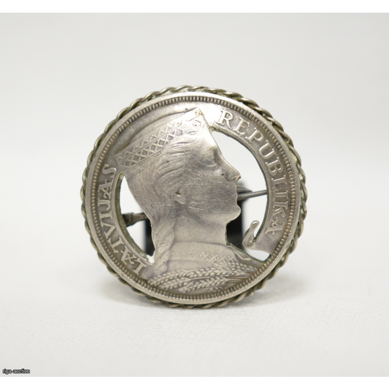 silver brooch from a 5 lats coin from 1931, Latvia