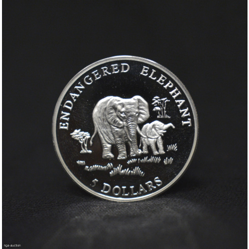 5 Dollars (Liberia, 2000) - Elephants in Danger