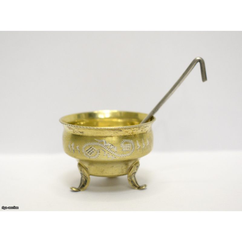 silver salt shaker with a spoon, USSR