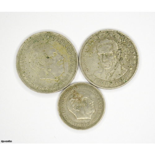 50 ptas 1957, 20 zlot 1976, 5 ptas 1957