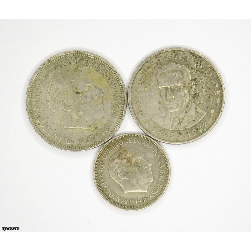 50 ptas 1957, 20 zlot 1976, 5 ptas 1957