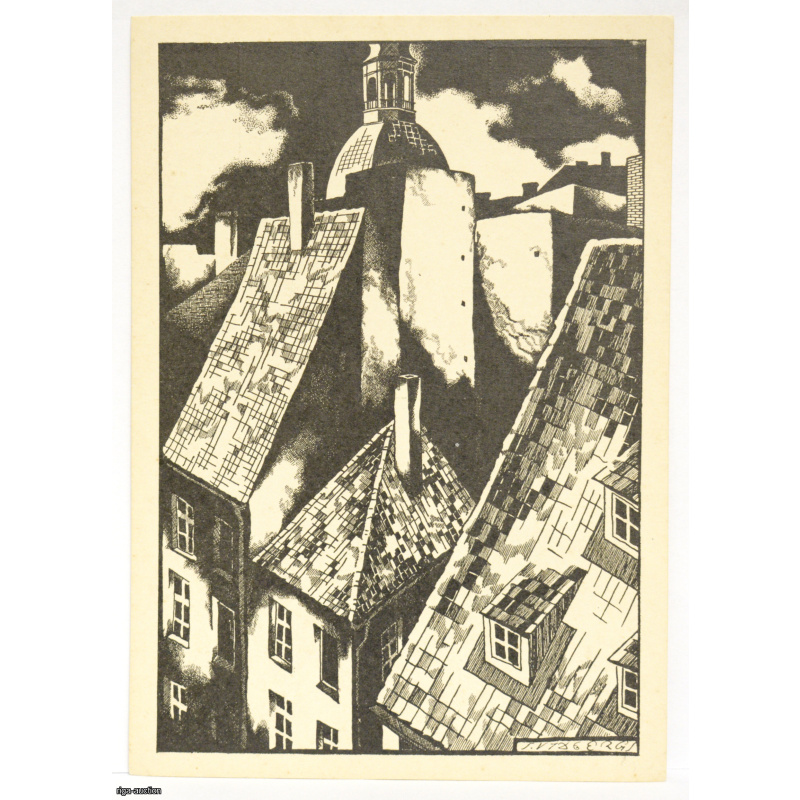 postcard "Old Riga", Z. Vidberg, Latvia, 1940s