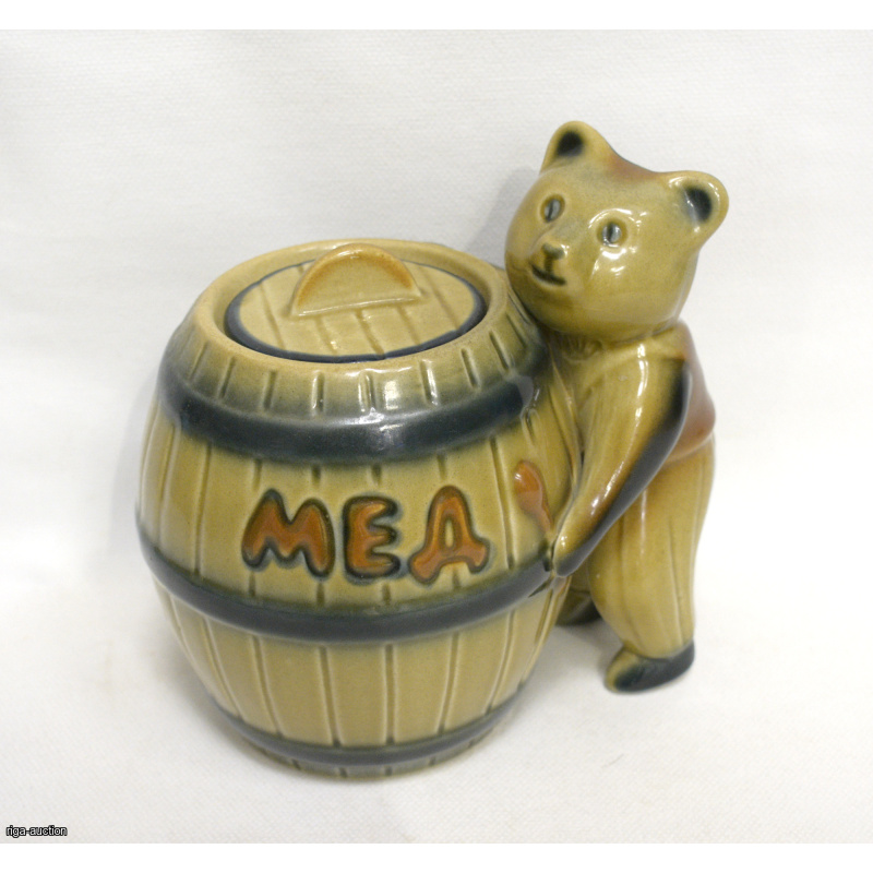 sugar bowl "Bear with a Barrel", majolica, USSR