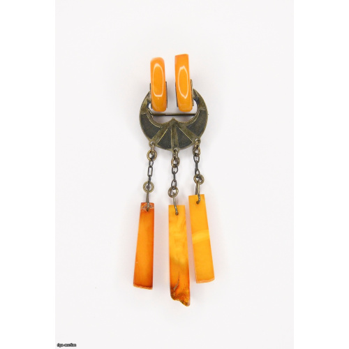silver amber brooch