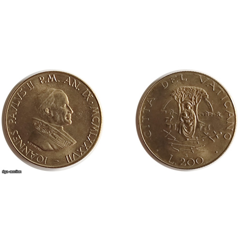Vatican commemorative circulation coin from the pontificate of Pope John Paul II. This 1987 issue is dedicated to the International Marian Year (1987–1988).